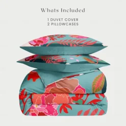 Floral Duvet Cover Full Size Bedding Set Bed Sets Quilt Cover Soft Lightweight Comforter Cover with 2 Pillowcases for Summer Spring