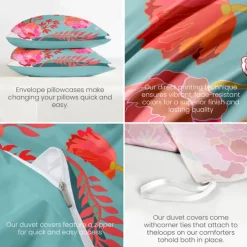 Floral Duvet Cover Full Size Bedding Set Bed Sets Quilt Cover Soft Lightweight Comforter Cover with 2 Pillowcases for Summer Spring