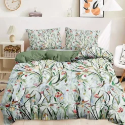 Floral Duvet Cover Set 100% Cotton Soft and Breathable Bedding Featuring Stained Glass Flowers Lightweight and Durable Quilt Cover Comfortable for All Seasons Easy to Care