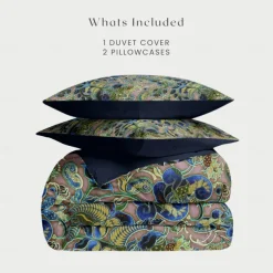 Floral Duvet Cover Set 100% Cotton Soft and Breathable Bedding Featuring Peacock Flowers Lightweight and Durable Quilt Cover Comfortable for All Seasons Easy to Care