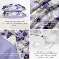 Floral Duvet Cover Set 100% Cotton Soft and Breathable Bedding Featuring Colorful Flowers Lightweight and Durable Quilt Cover Comfortable for All Seasons Easy to Care