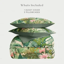Floral Duvet Cover Set 100% Cotton Soft and Breathable Bedding Featuring Tropical Rainforest Lightweight and Durable Quilt Cover Comfortable for All Seasons Easy to Care