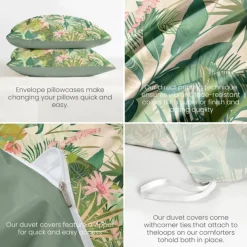 Floral Duvet Cover Set 100% Cotton Soft and Breathable Bedding Featuring Tropical Rainforest Lightweight and Durable Quilt Cover Comfortable for All Seasons Easy to Care