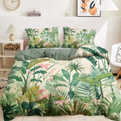 Floral Duvet Cover Set 100% Cotton Soft and Breathable Bedding Featuring Tropical Rainforest Lightweight and Durable Quilt Cover Comfortable for All Seasons Easy to Care