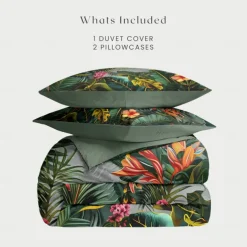 Floral Duvet Cover Set 100% Cotton Soft and Breathable Bedding Featuring Tropical Rainforest Lightweight and Durable Quilt Cover Comfortable for All Seasons Easy to Care