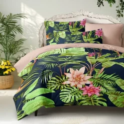 Floral Duvet Cover Set 100% Cotton Soft and Breathable Bedding Featuring Tropical Flowers Lightweight and Durable Quilt Cover Comfortable for All Seasons Easy to Care