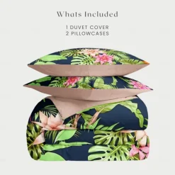 Floral Duvet Cover Set 100% Cotton Soft and Breathable Bedding Featuring Tropical Flowers Lightweight and Durable Quilt Cover Comfortable for All Seasons Easy to Care