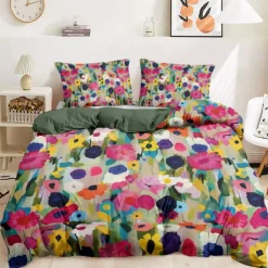 Floral Duvet Cover Set 100% Cotton Soft and Breathable Bedding Featuring Colorful Flowers Lightweight and Durable Quilt Cover Comfortable for All Seasons Easy to Care