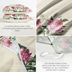 Floral Duvet Cover Set 100% Cotton Soft and Breathable Bedding Featuring Colorful Flowers Lightweight and Durable Quilt Cover Comfortable for All Seasons Easy to Care