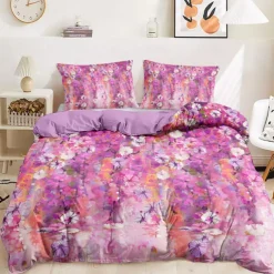 Floral Duvet Cover Set 100% Cotton Soft and Breathable Bedding Featuring Pink Flowers Lightweight and Durable Quilt Cover Comfortable for All Seasons Easy to Care