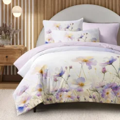 Floral Duvet Cover Set 100% Cotton Soft and Breathable Bedding Featuring Colorful Flowers Lightweight and Durable Quilt Cover Comfortable for All Seasons Easy to Care