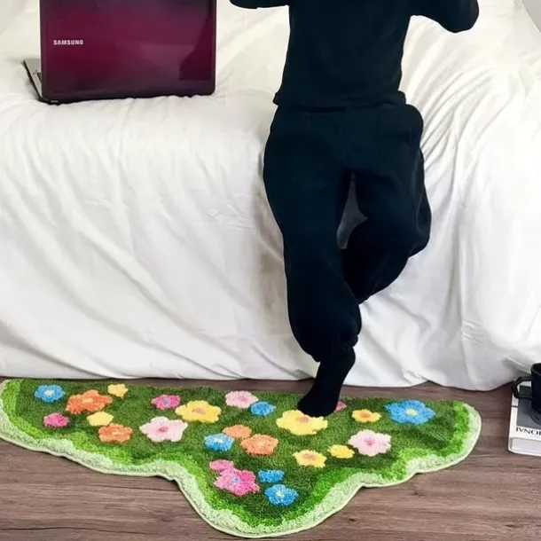 Floral Irregular Velvet Doormat Kitchen Mat Floor Mat Non-Slip Area Rug Oil Proof Rug Indoor Outdoor Mat Bedroom Decor Bathroom Mat Entrance Rug