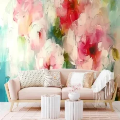 Floral Landscape Traditional Chinese Painting Home Decoration Comtemporary Floral Wall Covering, Canvas PVC / Vinyl Material Adhesive required Mural, Room Wallcovering