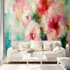 Floral Landscape Traditional Chinese Painting Home Decoration Comtemporary Floral Wall Covering, Canvas PVC / Vinyl Material Adhesive required Mural, Room Wallcovering