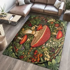 Floral Mushrooms Floor Mat Rug Area Rug Black Carpet Illusion Flannel Rugs Ultra Soft Non-Slip Rug for Room Deco
