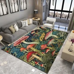 Floral Mushrooms Floor Mat Rug Area Rug Black Carpet Illusion Flannel Rugs Ultra Soft Non-Slip Rug for Room Deco