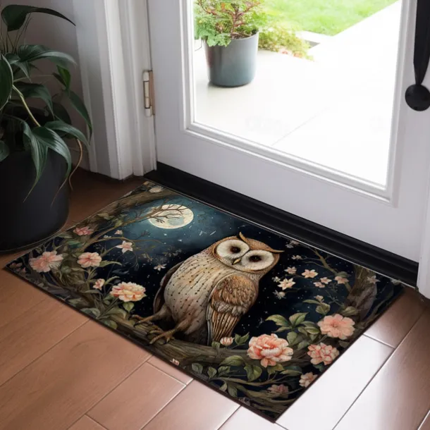 Floral Owl Doormat Floor Mats Washable Rugs Kitchen Mat Non-Slip Oil Proof Boho Rug Indoor Outdoor Mat Bedroom Decor Bathroom Mat Entrance Rug