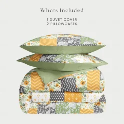 Floral Patchwork Duvet Cover Full Size Bedding Set Cotton Bed Sets Quilt Cover Soft Lightweight Comforter Cover with 2 Pillowcases for Summer Spring