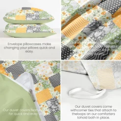 Floral Patchwork Duvet Cover Full Size Bedding Set Cotton Bed Sets Quilt Cover Soft Lightweight Comforter Cover with 2 Pillowcases for Summer Spring