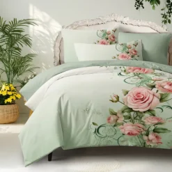 Floral Pattern Duvet Cover Set King Queen Size Comforter Set,Printed Comforter Cover Cotton Bedding Sets With Envelope Pillowcase, Room Decor