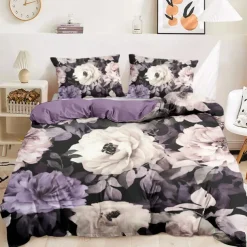 Floral Pattern Duvet Cover Set King Queen Size Comforter Set,Printed Comforter Cover Cotton Bedding Sets With Envelope Pillowcase, Room Decor