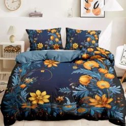 Floral Pattern Duvet Cover Set King Queen Size Comforter Set,Printed Comforter Cover Cotton Bedding Sets With Envelope Pillowcase, Room Decor