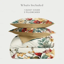 Floral Pattern Duvet Cover Set King Queen Size Comforter Set,Printed Comforter Cover Cotton Bedding Sets With Envelope Pillowcase, Room Decor