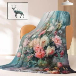Floral Pattern Throws Blanket Flannel Throw Blankets Warm All Seasons Gifts Big Blanket