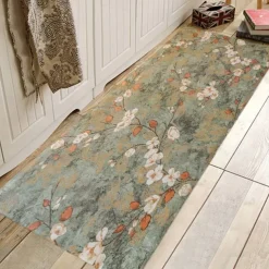 Floral Plant Area Rug Kitchen Mat Non-Slip Oil Proof Floor Mat Rug Indoor Outdoor Mat Bedroom Decor Bathroom Mat Entrance Rug Door Mat