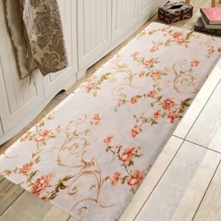 Floral Plant Area Rug Kitchen Mat Non-Slip Oil Proof Floor Mat Rug Indoor Outdoor Mat Bedroom Decor Bathroom Mat Entrance Rug Door Mat