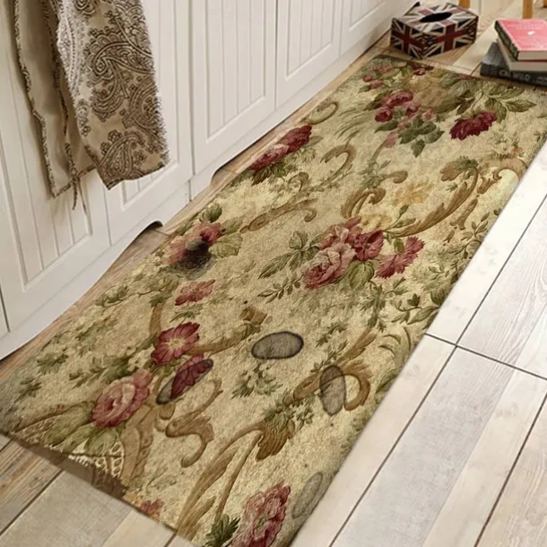 Floral Plant Area Rug Kitchen Mat Non-Slip Oil Proof Floor Mat Rug Indoor Outdoor Mat Bedroom Decor Bathroom Mat Entrance Rug Door Mat
