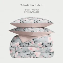 Floral Plant Duvet Cover Full Size Bedding Set Bed Sets Quilt Cover Soft Lightweight Comforter Cover with 2 Pillowcases for Summer Spring