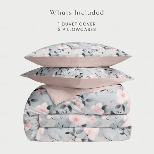 Floral Plant Duvet Cover Full Size Bedding Set Bed Sets Quilt Cover Soft Lightweight Comforter Cover with 2 Pillowcases for Summer Spring