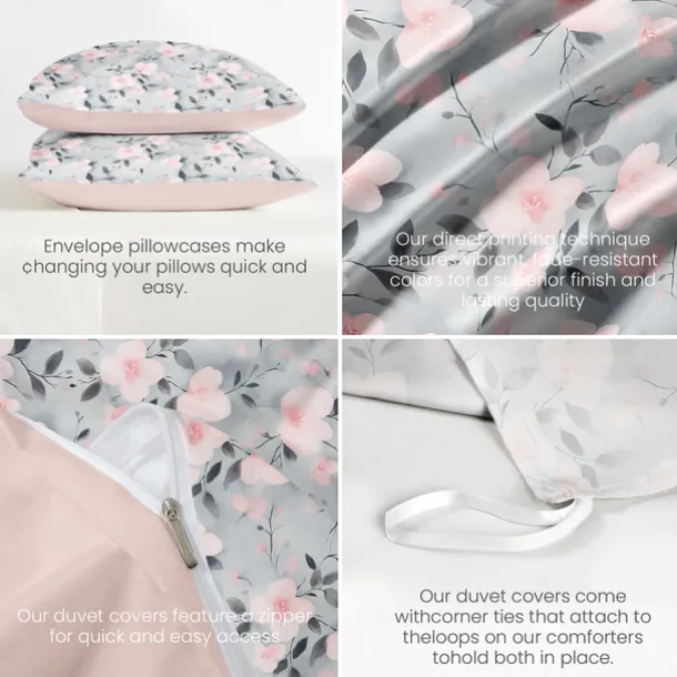 Floral Plant Duvet Cover Full Size Bedding Set Bed Sets Quilt Cover Soft Lightweight Comforter Cover with 2 Pillowcases for Summer Spring