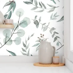 Floral Plants Wallpaper Peel and Stick Wall Sticker Removable Pvc/Vinyl Self Adhesive 17.7''x118'' (45cmx300cm)