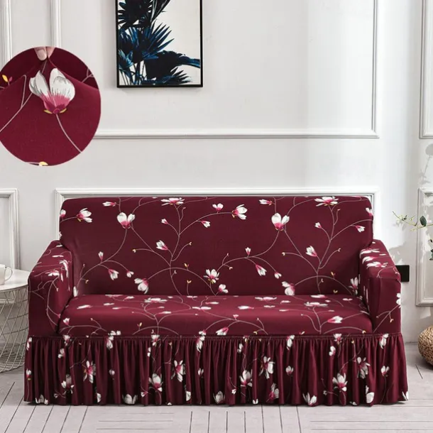 Floral Printed Sofa Cover Stretch Slipcovers with Skirt,Soft Durable Couch Cover 1 Piece Spandex Fabric Washable Furniture Protector fit Armchair Seat/Loveseat/Sofa/XL Sofa/L Shape Sofa