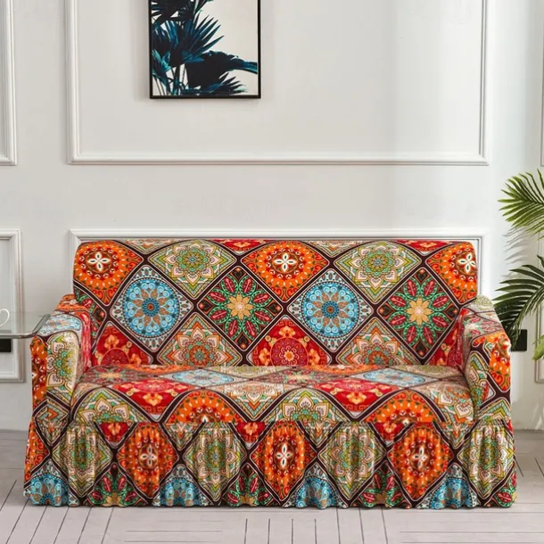 Floral Printed Sofa Cover Stretch Slipcovers with Skirt,Soft Durable Couch Cover 1 Piece Spandex Fabric Washable Furniture Protector fit Armchair Seat/Loveseat/Sofa/XL Sofa/L Shape Sofa