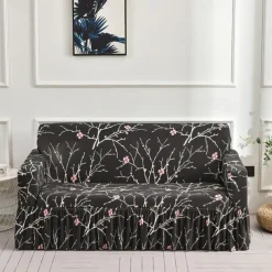Floral Printed Sofa Cover Stretch Slipcovers with Skirt,Soft Durable Couch Cover 1 Piece Spandex Fabric Washable Furniture Protector fit Armchair Seat/Loveseat/Sofa/XL Sofa/L Shape Sofa