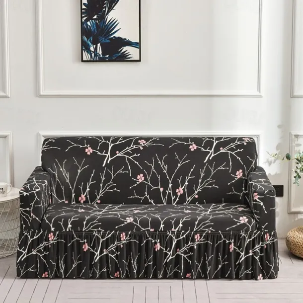 Floral Printed Sofa Cover Stretch Slipcovers with Skirt,Soft Durable Couch Cover 1 Piece Spandex Fabric Washable Furniture Protector fit Armchair Seat/Loveseat/Sofa/XL Sofa/L Shape Sofa