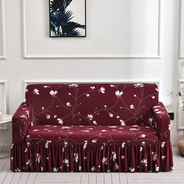 Floral Printed Sofa Cover Stretch Slipcovers with Skirt,Soft Durable Couch Cover 1 Piece Spandex Fabric Washable Furniture Protector fit Armchair Seat/Loveseat/Sofa/XL Sofa/L Shape Sofa