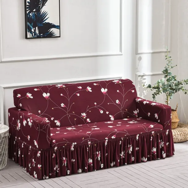 Floral Printed Sofa Cover Stretch Slipcovers with Skirt,Soft Durable Couch Cover 1 Piece Spandex Fabric Washable Furniture Protector fit Armchair Seat/Loveseat/Sofa/XL Sofa/L Shape Sofa