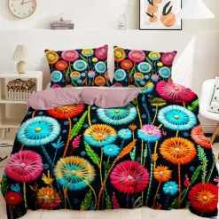 Floral Quilt Art Pattern Duvet Cover Set Comforter Set Soft 3-Piece Luxury Cotton Bedding Set Home Decor Gift King Queen Full Size