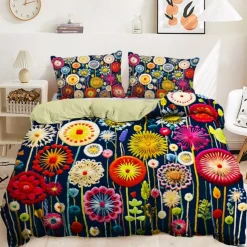 Floral Quilt Art Pattern Duvet Cover Set Comforter Set Soft 3-Piece Luxury Cotton Bedding Set Home Decor Gift King Queen Full Size