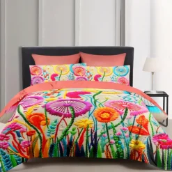 Floral Quilt Art Pattern Duvet Cover Set Comforter Set Soft 3-Piece Luxury Cotton Bedding Set Home Decor Gift King Queen Full Size