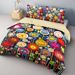 Floral Quilt Art Pattern Duvet Cover Set Comforter Set Soft 3-Piece Luxury Cotton Bedding Set Home Decor Gift King Queen Full Size