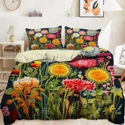 Floral Quilt Art Pattern Duvet Cover Set Comforter Set Soft 3-Piece Luxury Cotton Bedding Set Home Decor Gift King Queen Full Size