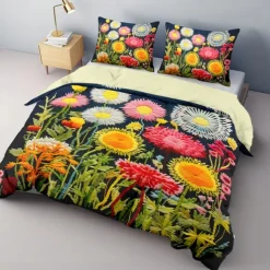Floral Quilt Art Pattern Duvet Cover Set Comforter Set Soft 3-Piece Luxury Cotton Bedding Set Home Decor Gift King Queen Full Size