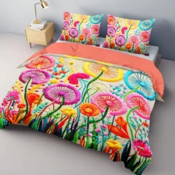 Floral Quilt Art Pattern Duvet Cover Set Comforter Set Soft 3-Piece Luxury Cotton Bedding Set Home Decor Gift King Queen Full Size