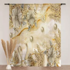 Floral Sheer Curtain Panels Curtain Drapes For Living Room Bedroom, Farmhouse Curtain for Kitchen Balcony Door Window Treatments Room Darkening