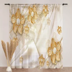 Floral Sheer Curtain Panels Curtain Drapes For Living Room Bedroom, Farmhouse Curtain for Kitchen Balcony Door Window Treatments Room Darkening